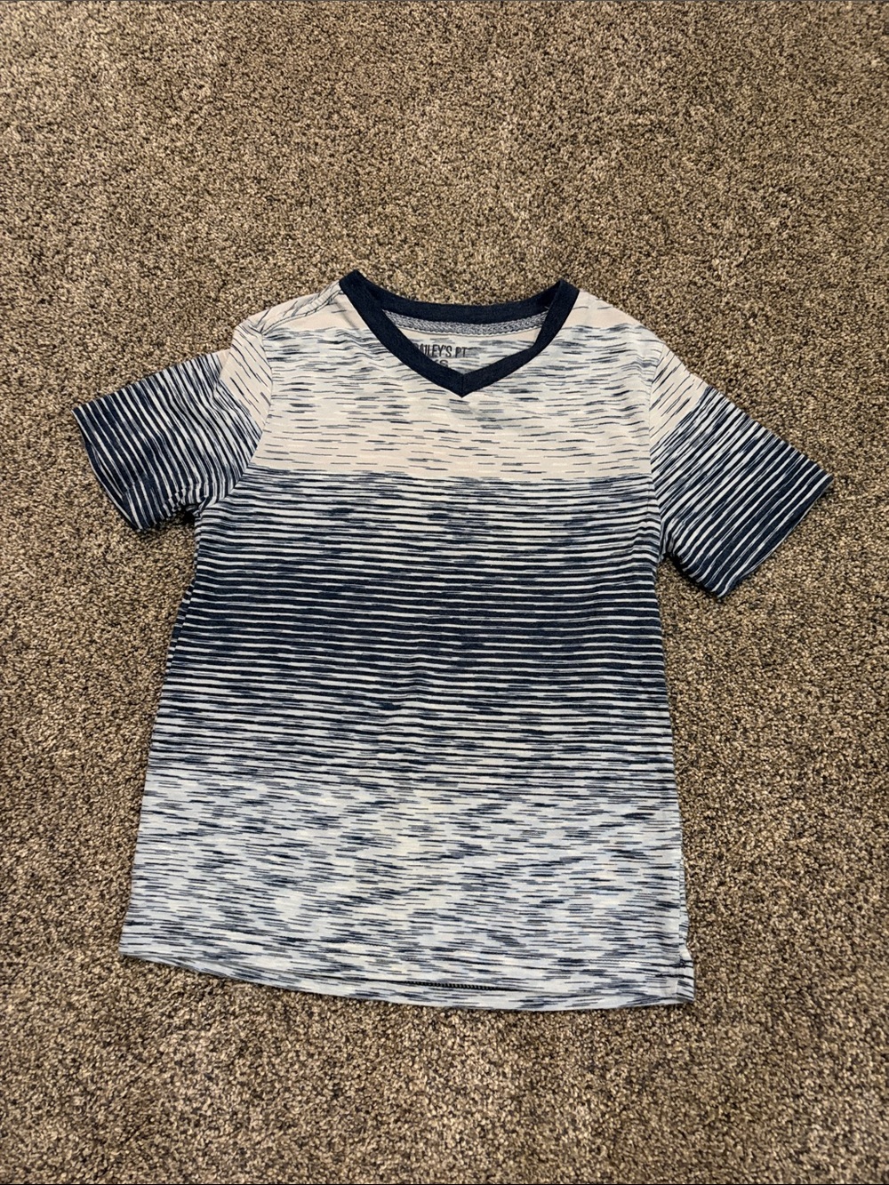 Boys Striped V-Neck Tee in Navy and White